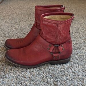 Frye Red Leather Phillip Harness Boots